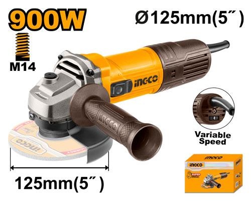 INGCO AG900285 900W Variable Speed Angle Grinder with 125mm Disc Diameter & 5000-12000rpm Speed Range feature image