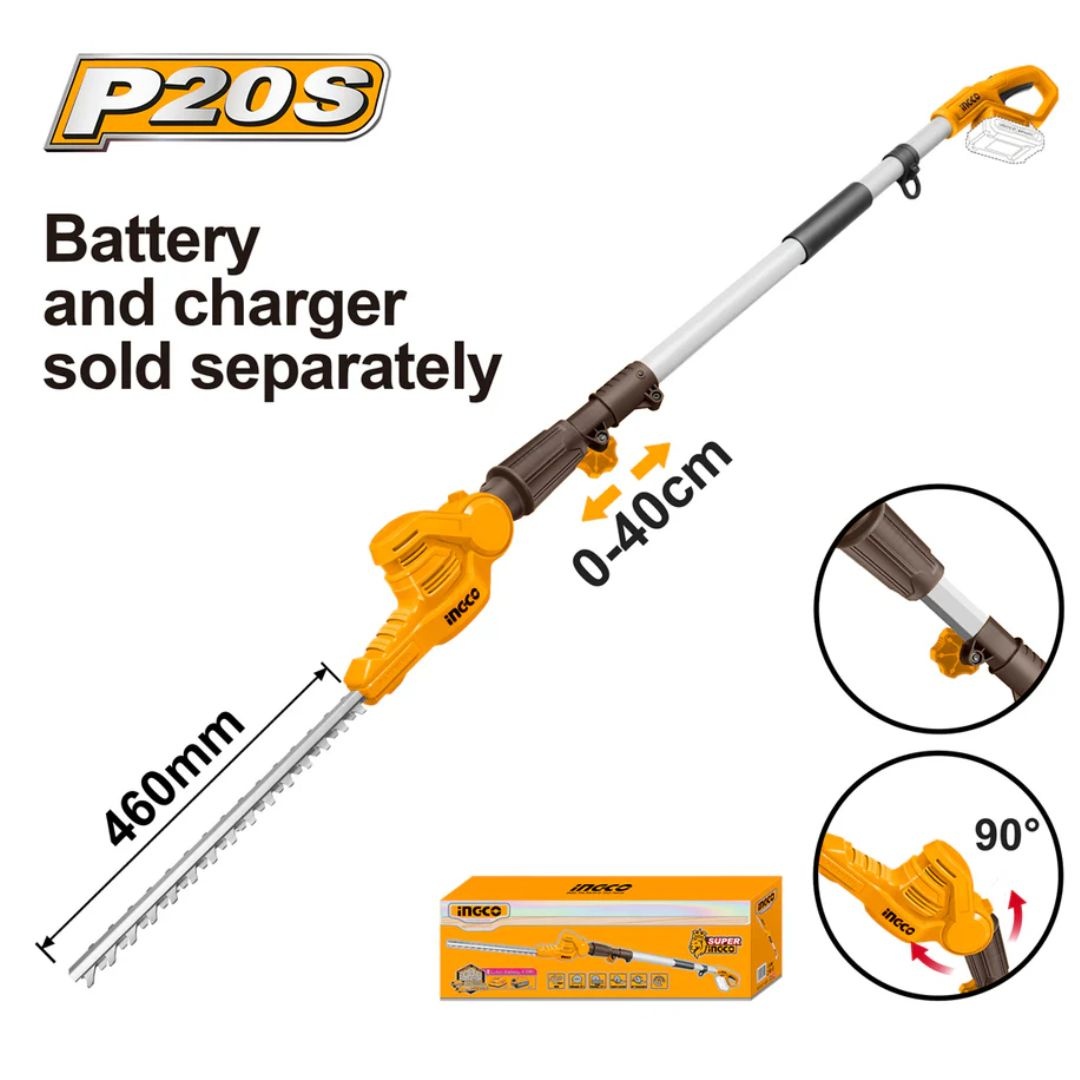 INGCO CPHT201601 20V Lithium-Ion Pole Hedge Trimmer with 2800rpm No-Load Speed feature image