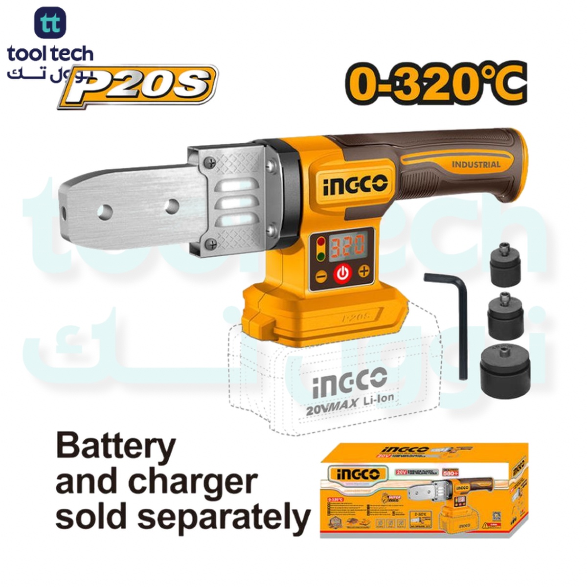 INGCO PTWTLI2018 20V Cordless Plastic Tube Welding Tool with 0–320°C Temperature Range