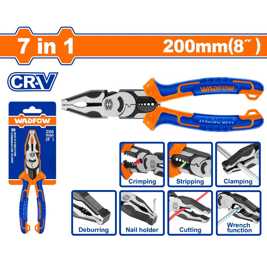 Wadfow WPL1778 7-in-1 Multi-Function Combination Pliers 8in/200mm with Cr-V Material feature image