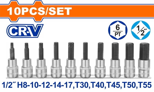 WADFOW 10 Pcs 1/2" Bit Socket Set (WST1412) feature image