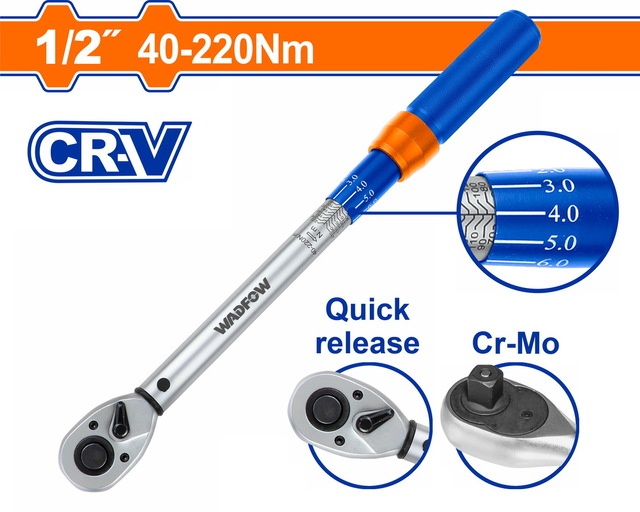 WADFOW Preset Torque Wrench 1/2" 430mm / 40-220Nm (WWQ1D12) feature image