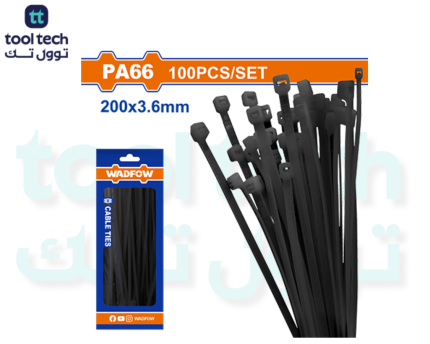 Cable ties WTEB520036 Heavy Duty Cable Ties 200mm x 3.6mm – 100pcs Black Nylon Zip Ties for Strong Fixing & Industrial Use