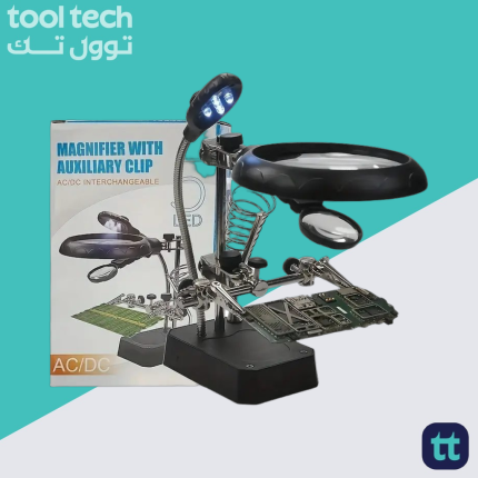 TE-800 Third Hand Magnifying Stand with Auxiliary Clip and 5 LEDs