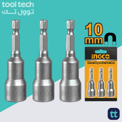 INGCO AMN1031 3 Pcs Impact Magnetic Nut Set — three magnetic pieces with a 1/4″ hex shank and 65mm length.